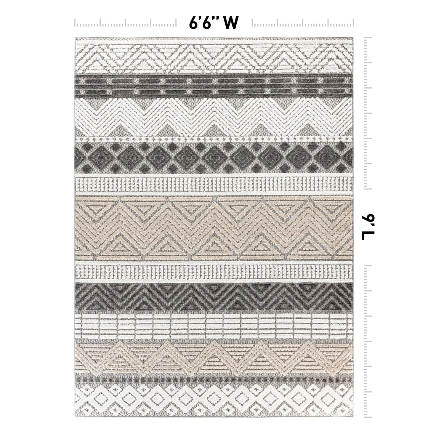 Rugshop Gray Marbella Boho Indoor/Outdoor Area Rug for Patio,Deck, Porch and Backyard 6'6" x 9'