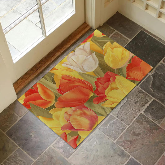 VANZEV Colorful Tulip Indoor Door Mat for Entryway, 17x29.5 Inch, Vibrant Floral Design Floor Doormat for Home Decor, Non-Slip Rug Mat for Living Room, Kitchen, Bedroom, Gifts for Garden Flower Lovers