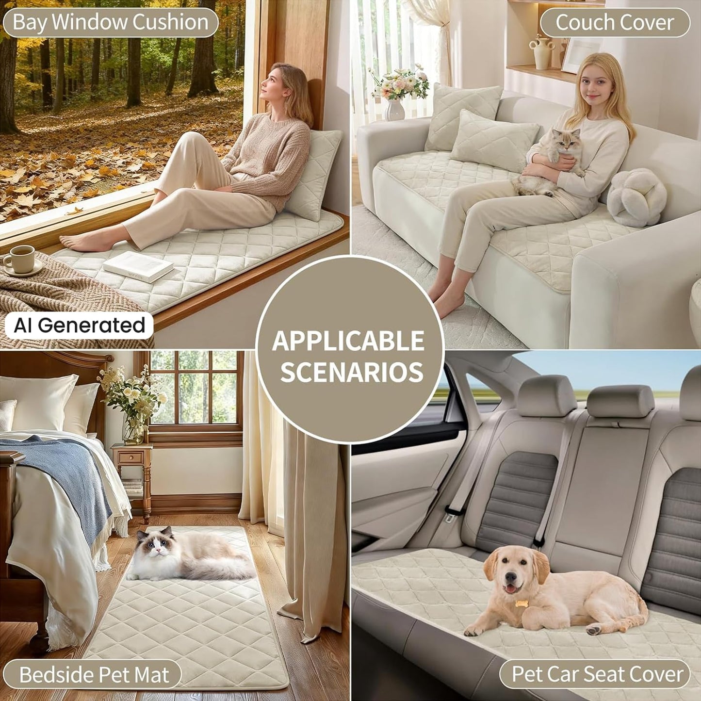 CYCMACO Fuzzy Pet Couch Covers for Dogs Washable, Non Slip Couch Covers for 3 Cushion Sofa Pet Friendly, Thick Soft Sofa Slipcovers, Dog Couch Cover Protector Couches Mat (27.6" x 70.9", Beige)