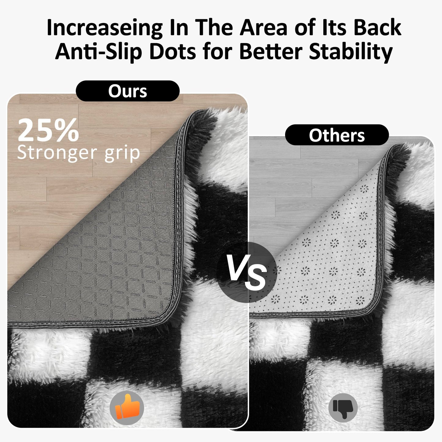 MondayRug Soft Fuzzy Fluffy Rug for Bedroom Living Room Black and White Checkered Rug Shag Runner 2x6 Ft Hallway Runner Plush Shaggy Carpet Non Slip for Bedside Sofa Home Dorm