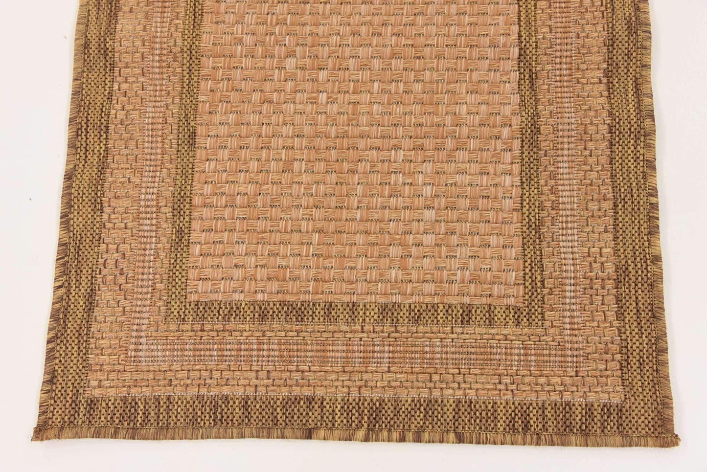 Unique Loom Outdoor Border Collection Area Rug - Multi Border (2' 2" x 6' 1" Runner, Tan/ Light Brown)