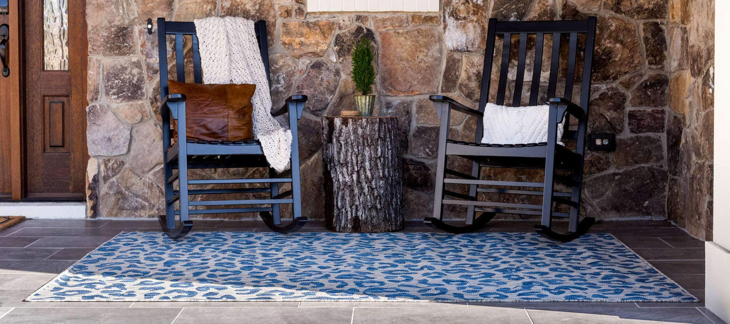 Unique Loom Outdoor Safari Collection Area Rug - Leopard (5' 1" x 8' Rectangle, Blue/ Gray)