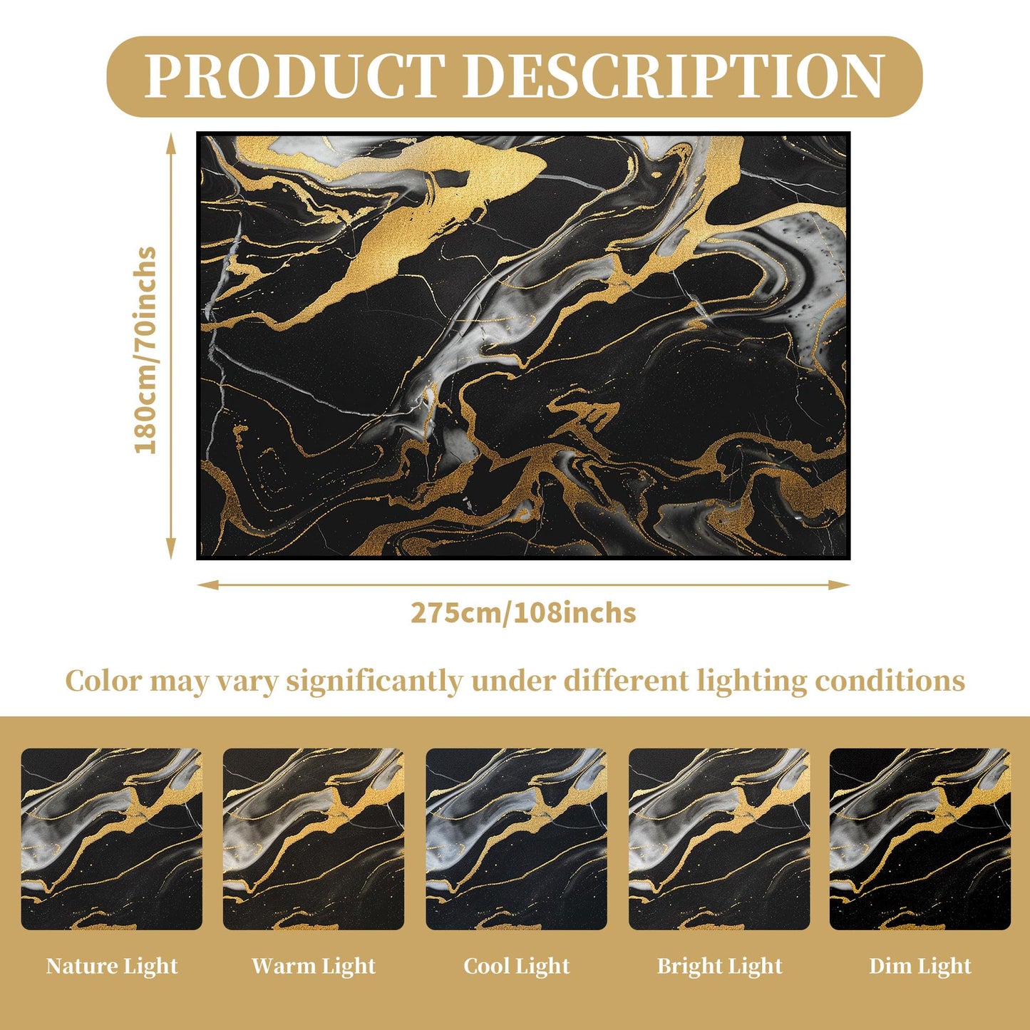 VTKON 6' x 9' Black Gold Rug for Living Room Marble Area Rug Modern Marbling Rugs for Teens Adults Non-Slip Washable Carpet Marbled Floor Mat for Dining Room Bedroom Dorm Marble Black Gold Rugs