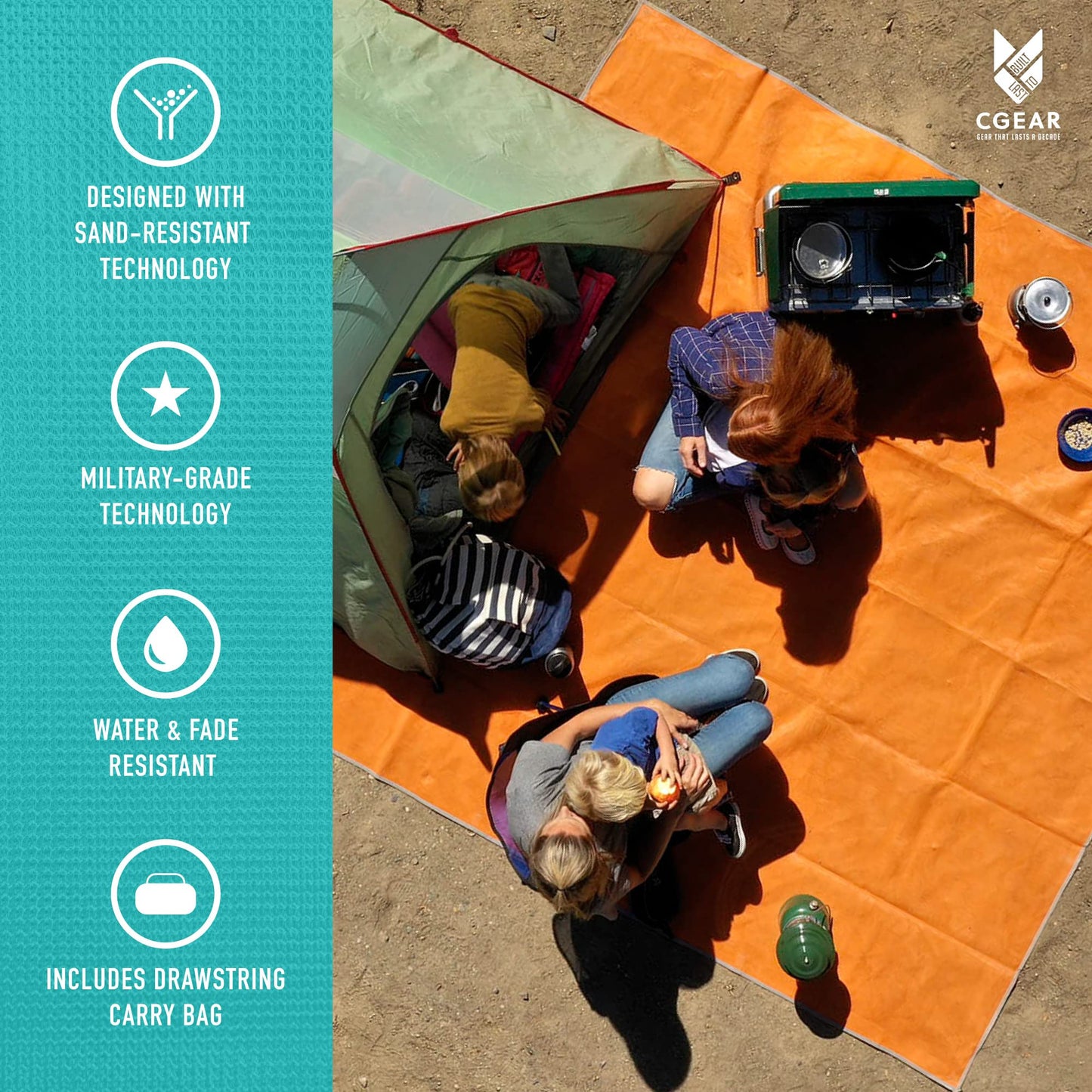 CGEAR The Original Sand-Free Outdoor Camping Mat – Patented Technology, Water-Resistant and Anti-Fade Material, Military-Grade Construction – Multi Use Outdoor Blanket