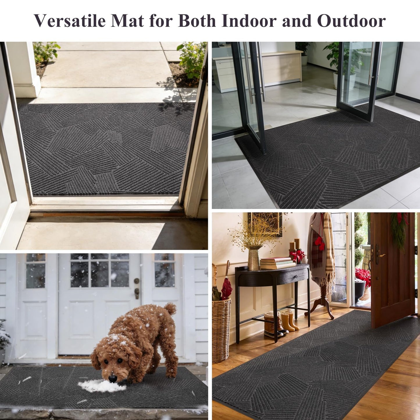 BelleCosy 3′ x 10′ Heavy Duty Front Door Mat Indoor Outdoor, Low Profile Non Slip Entryway Runner for High Traffic, Grid-Pattern Waterproof All-Weather Commercial Floor Mat for Mudroom, Kitchen