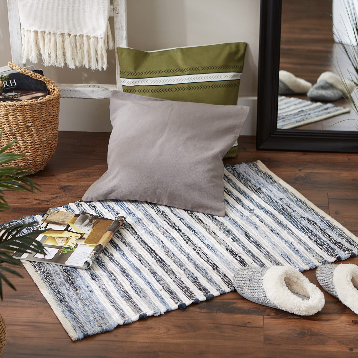 DII Chindi Home Collection Handwoven Multicolor Area Rag Rug, 2x3', Denim