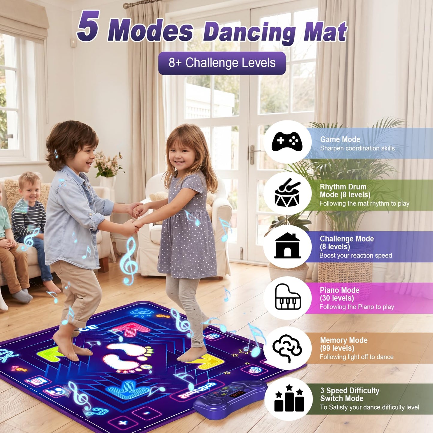 KAKTIN Dance Mat Toys for Kids, Dance Mats with LED Light & Wireless Bluetooth, Music Dance Toy with 5 Modes Game 3 Speeds, Birthday Xmas Gifts for 3-12 Year Old Girls Boys