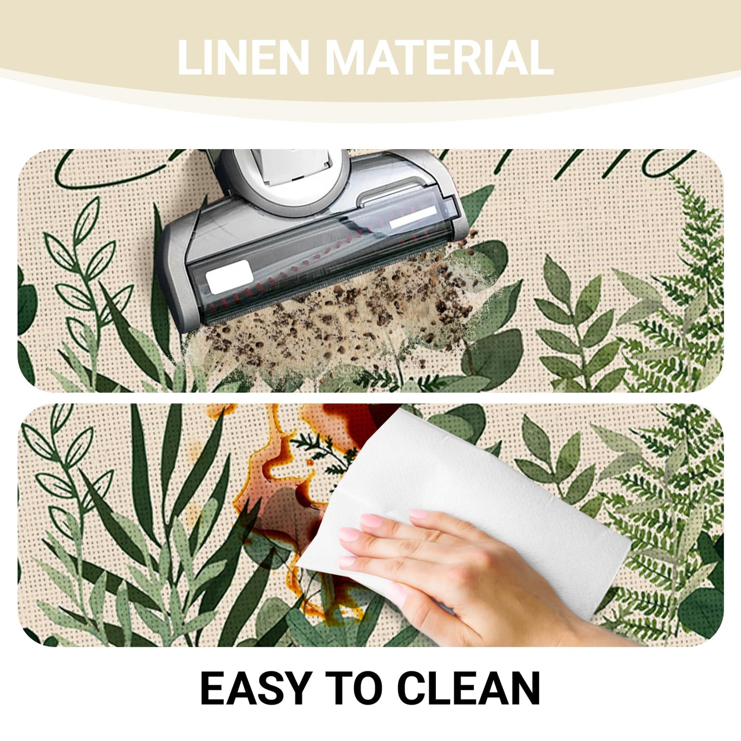 Livcoz Green Eucalyptus Leaves Botanical Kitchen Rugs Set of 2, Natural Plant Greenery Choose Happy Floor Mats Home Decor, Spring Summer Live Simply Door Mat Decorations - 17x29 and 17x47 Inches