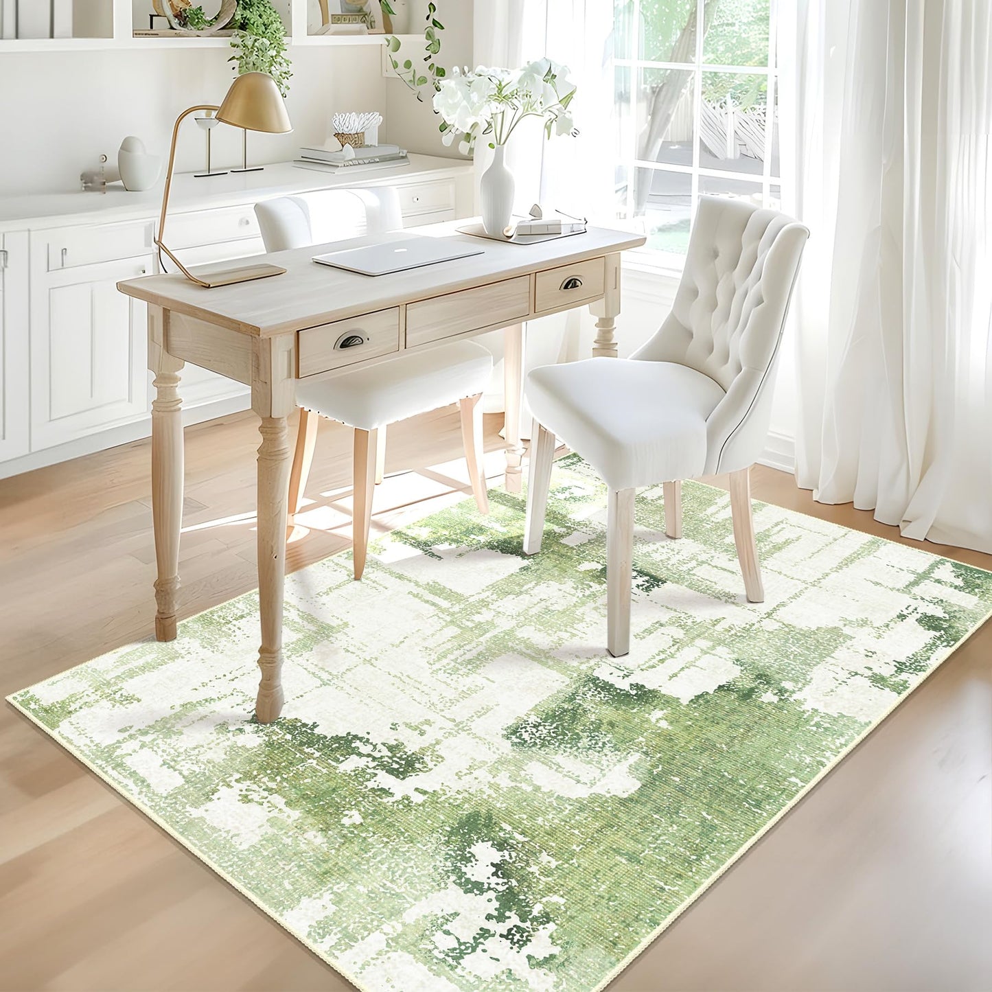Castage Green Rug 3x5 Washable Area Rugs for Bedroom Living Room Kitchen Entryway Bedside,Modern Abstract Non Slip Small Carpet