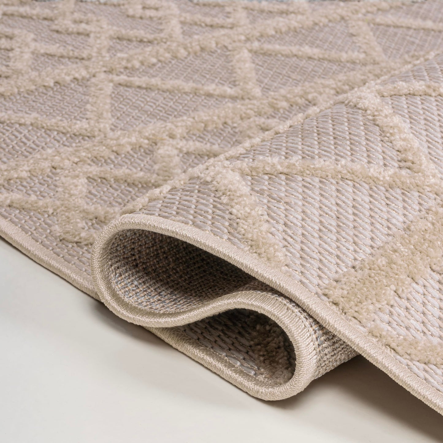 JONATHAN Y Knotted Trellis Geometric Indoor Outdoor Runner Rug 2X8 Beige, Aylan High-Low Pile for Backyard, Patio, Porch, Easy-Cleaning, High Traffic, Pet-Friendly, Non-Shedding (SBH104B-28)