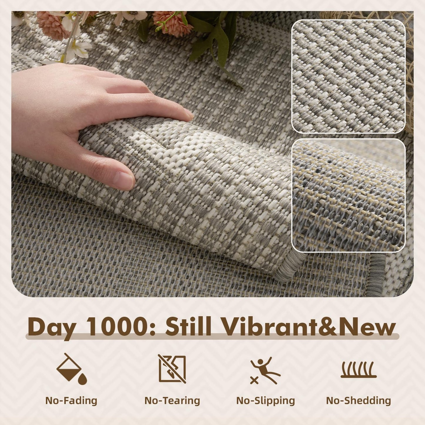 MontVoo-Outdoor Rug-Patio Rug 8x10 ft Polypropylene Indoor Outdoor Rugs Outdoor Carpet for Patio Deck Balcony Porch, Textured Weave, Durable for High Traffic, Fade-Resistant, Modern Silver Grey