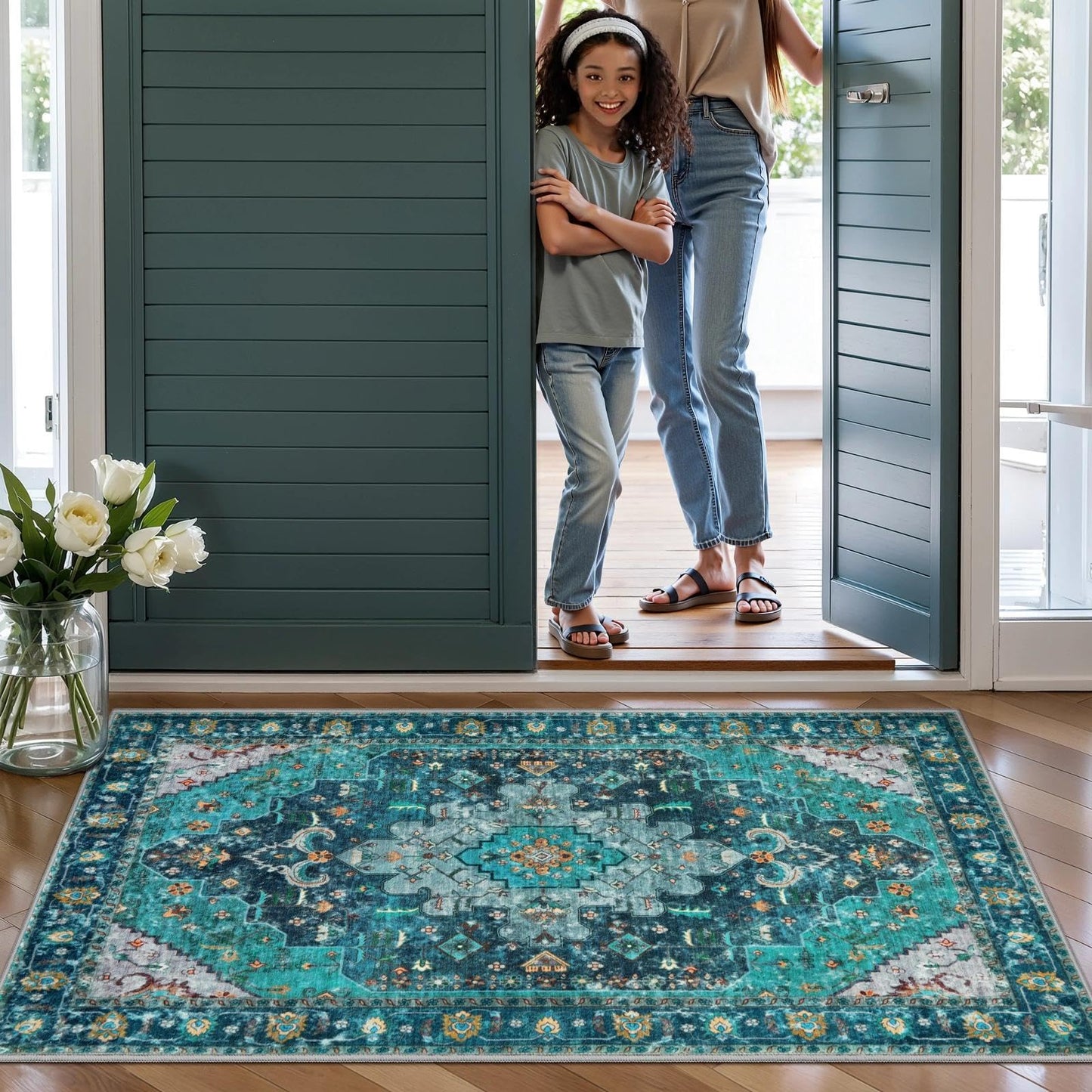 Ciicool Washable 2x3 Entry Rug, Small Rugs for Entryway Kitchen Bathroom Door Mat Indoor Entrance, Non Slip Rubber Backing, Stain & Fade Resistant,Oriental Low-Pile Throw Carpet