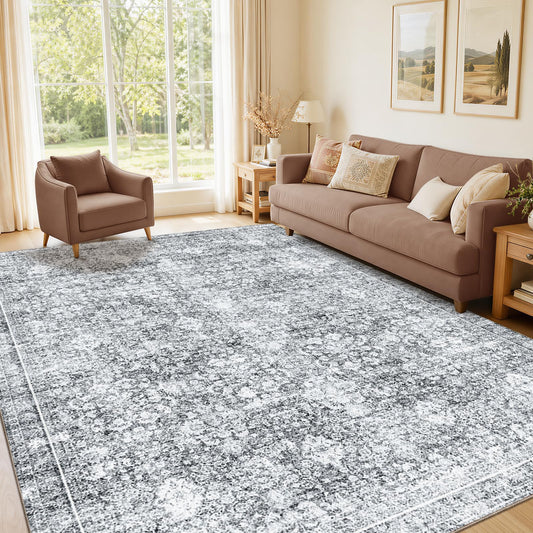 Sasttie 5x7 Area Rugs, Ultra-Soft Washable Rug, Low Pile Foldable Thin Carpets with Non-Slip Backing, Skin-Friendly Stain Resistant Carpet for Living Room, Bedroom, Kitchen, Dorm, 5x7, Light Grey