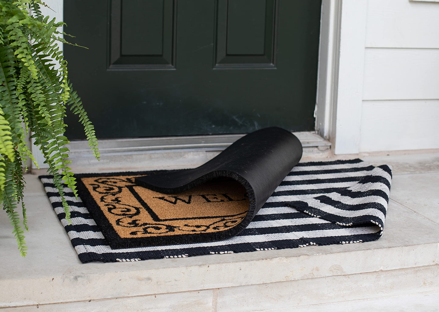 BIRDROCK HOME Layered Welcome Mat with Scroll Border - Durable Vinyl Backed Outdoor Doormat - Non-Slip Front Door Entryway Rug - Weather Resistant Exterior Mat for Porch, Backdoor - 30"" x 42"" "