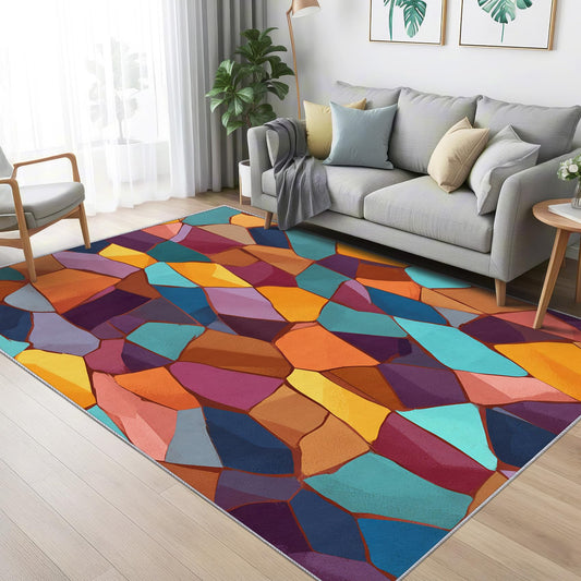 Mistwalk Stained Glass Area Rug for Bedroom, Colorful Mosaic Washable Rugs, 4x6 Rug for Living Room, Non Slip & Soft Low Pile & Stain Resistant Large Carpet, Modern Abstract Art Home Decor Gifts