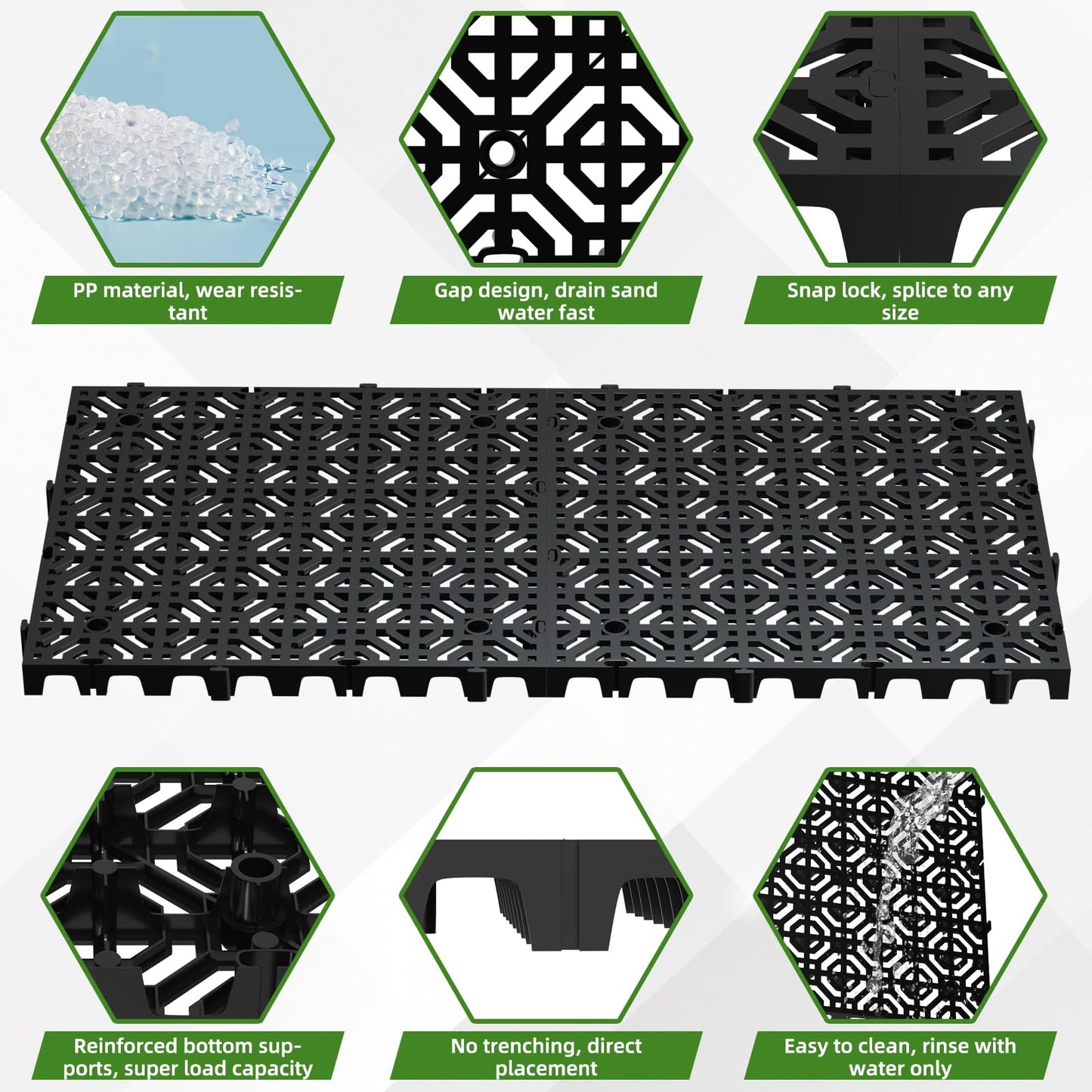 15 Pcs 15.7" x 15.7" Heavy Duty Ground Protection Mats, Interlocking Non-Slip Floor Mat, Heavyweight Gravel Grid Drive on Lawn, 6613 lb Load Permeable Paver for Parking, Outdoor Event Flooring, Black