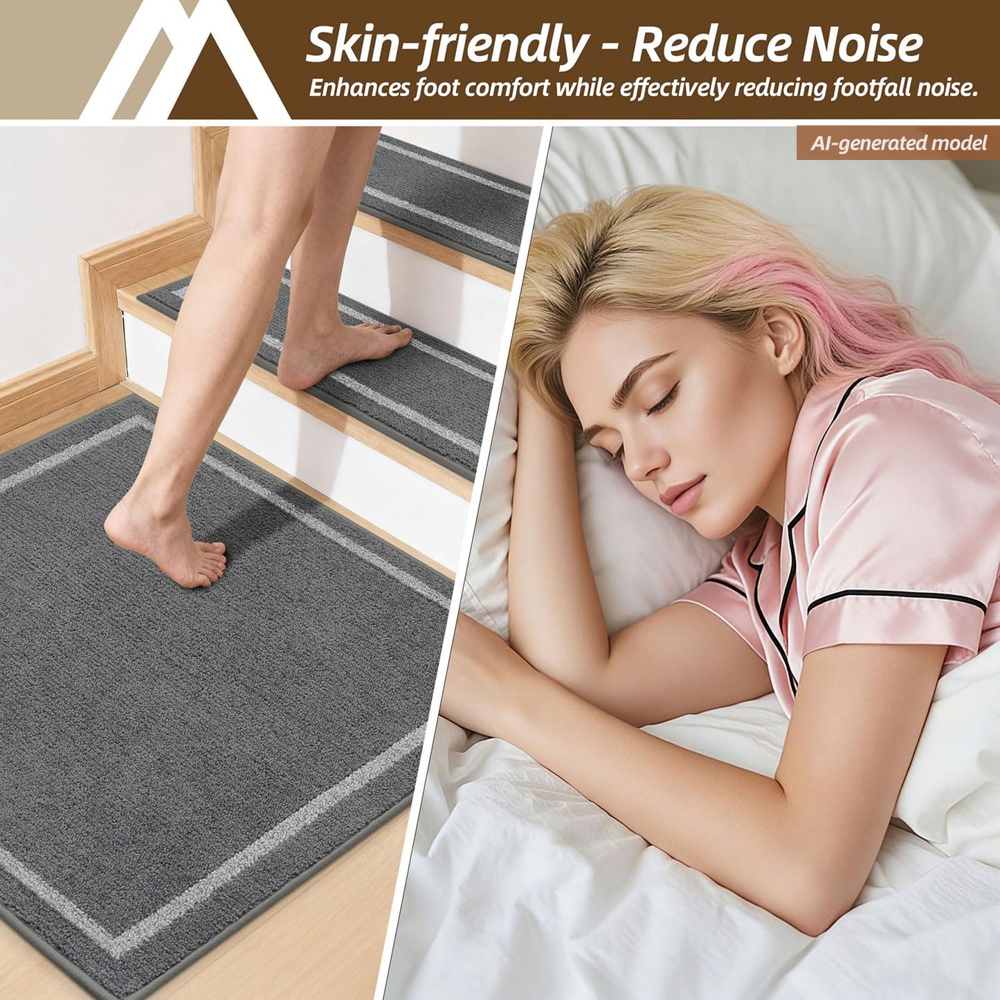 COSY HOMEER Stair Landing Rug 30x30 Inch, Non-Slip Square Landing Mat for Wood Steps Indoor, Washable Polyester with TPE Backing, Grey