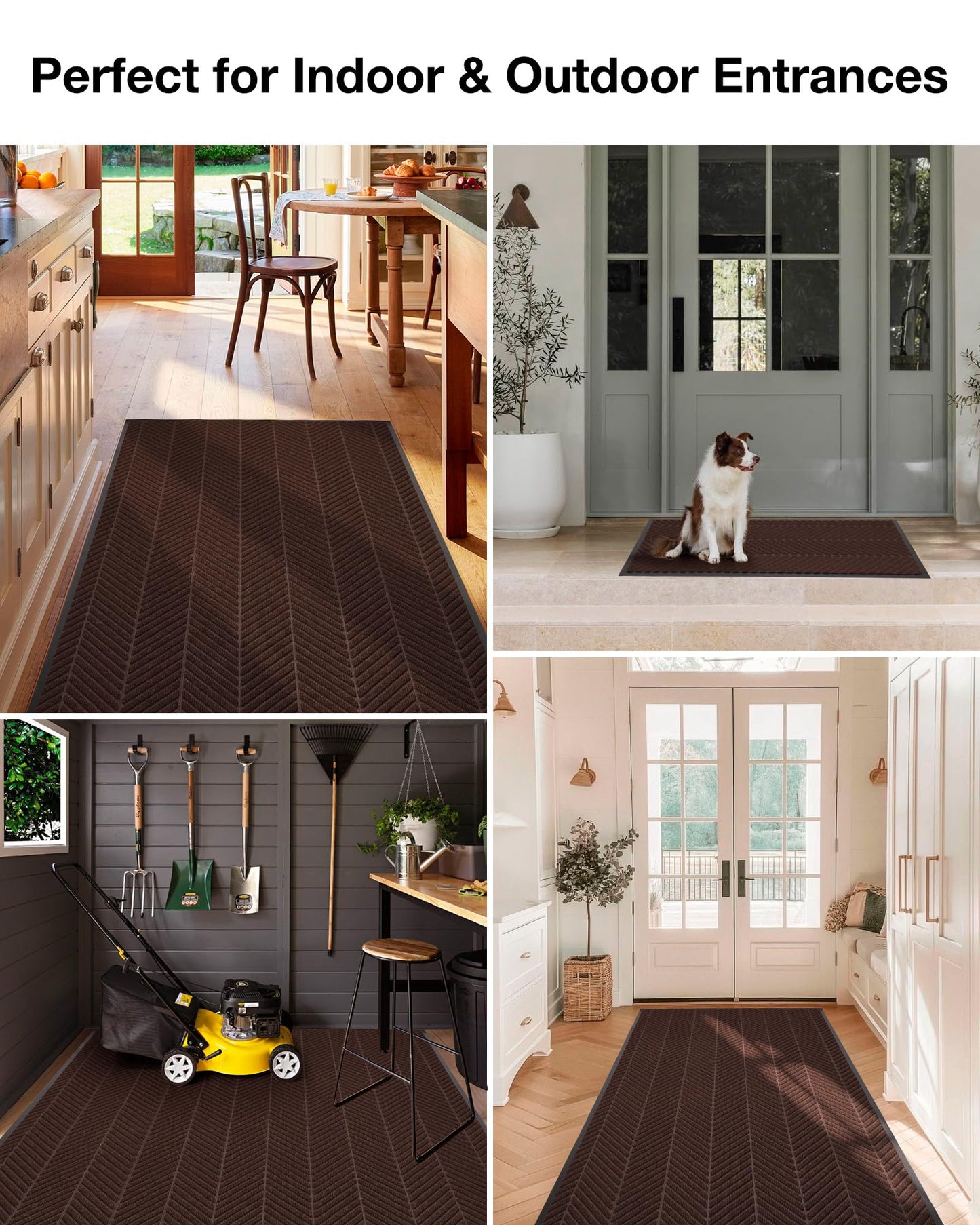 2′ x 6′ Heavy Duty Front Door Mat Indoor Outdoor Entrance, Easy Clean Non-Slip All Weather Commercial Floor Mat for Entryway, No Curling Waterproof Vinyl Welcome Mat (Dark Brown)