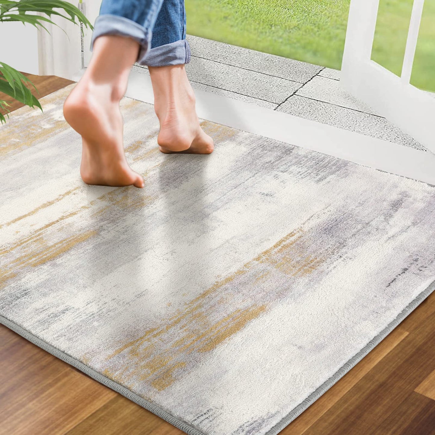 CRISTGEE Door Mat, Front Indoor Door Mat Faux Wool Non-Slip Entryway Rug Absorbent Abstract Throw Rug for Indoor Entrance Hallway Laundry Room, High Traffic Areas, 24X36 Inches, Yellow Washable