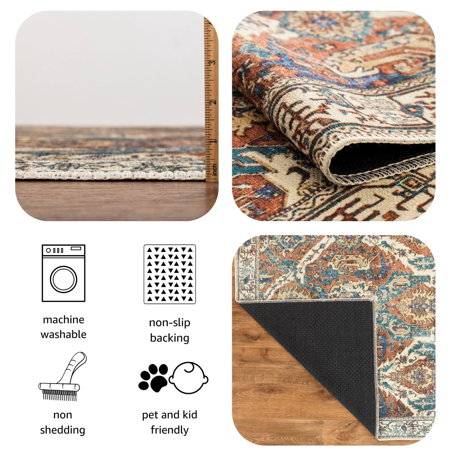Keen Home Design 30"x84" Rug - Machine Washable Runner Rug with Non-Slip Backing, Ideal for Hallway, Entryway, Kitchen, Laundry Room - Vintage, Easy Clean, Durable, Low Pile Rug - (2'6" x 7')