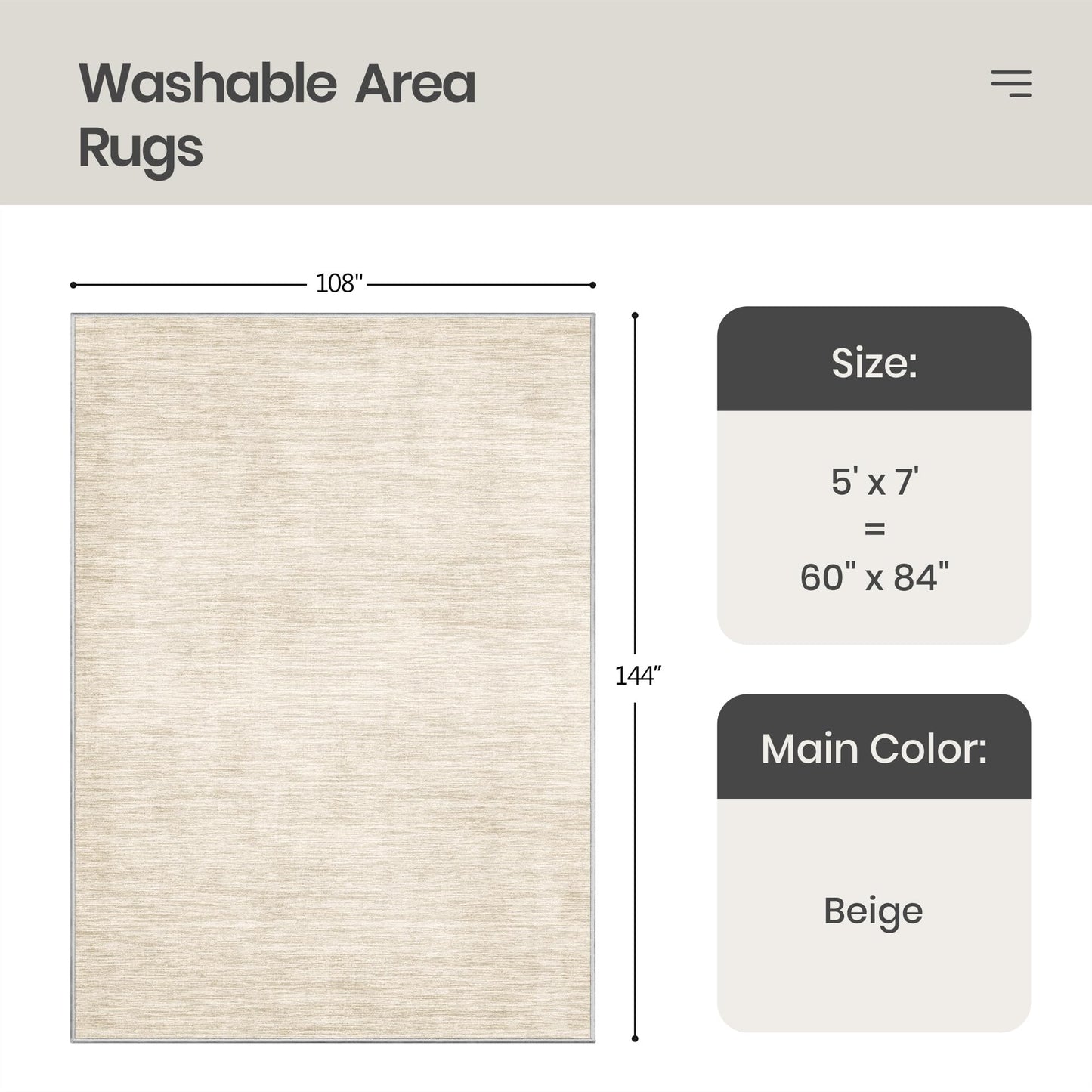 Valenrug Washable Rugs 5x7 - Non Slip 5x7 Area Rugs for Living Room, Stain Resistant Area Rugs for Bedroom, Foldable Machine Washable Area Rug(5'x7', Beige)