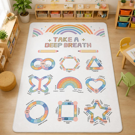 Nuanchu 3 x 5ft Classroom Rug Elementary, Calming Corner Classroom Rug, Floor Mental Health Mat Anti-Skid for Nursery Homeschool Playroom Elementary(Take A Deep Breath)