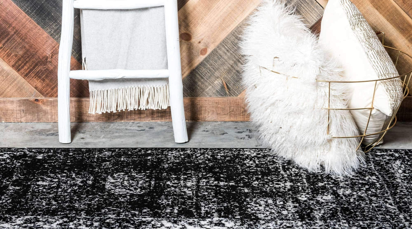 Unique Loom Sofia Collection Area Rug - Casino (2' x 6' 7" Runner, Black/ Ivory)
