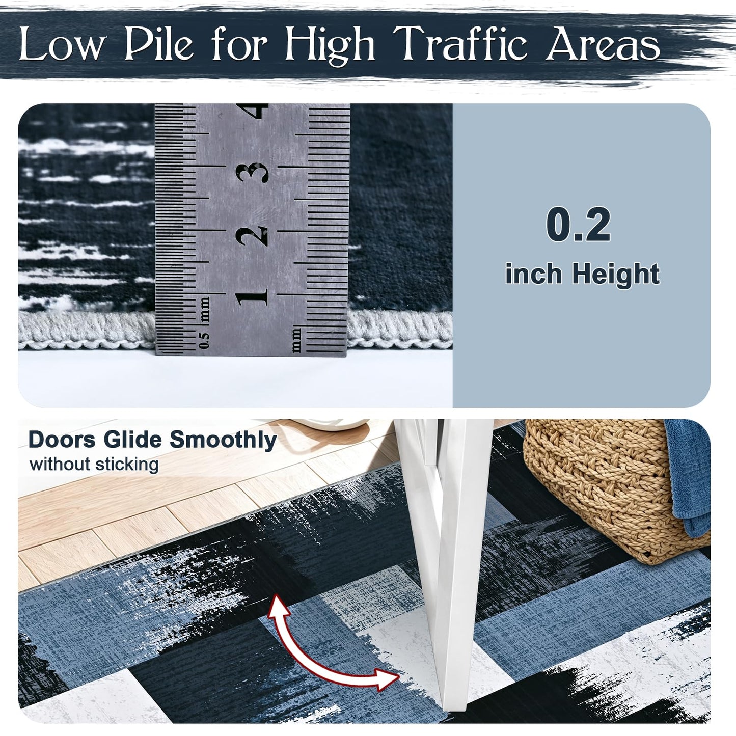 Yinhua Geometric 5x8 Area Rug for Living Room Modern Patchwork Rugs for Bedroom Low Pile Rugs Washable Non Slip, Soft Faux Wool Area Rug for Home Office, Dining Room, Blue and Gray Carpet