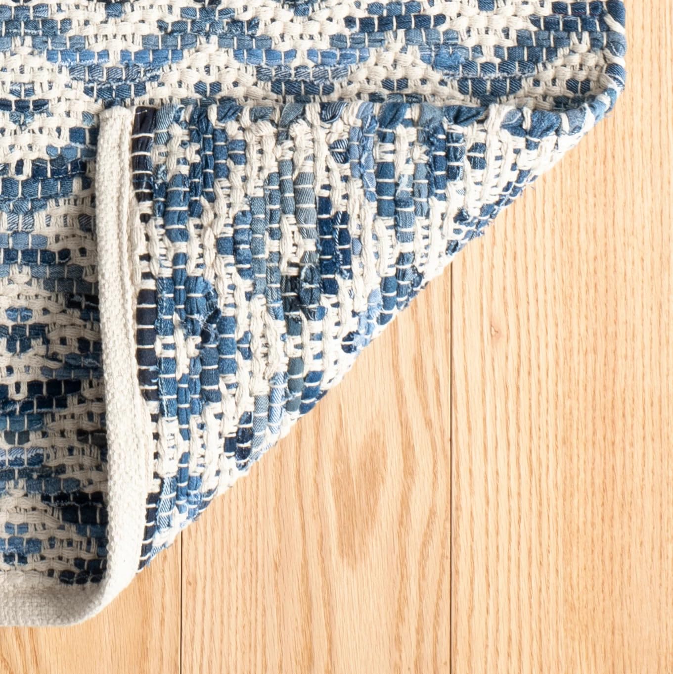 Dash and Albert Denim Rag Diamond Ivory Handwoven Cotton Rug, 2 X 3 Feet, Blue Geometric Pattern - Premium Luxury Hotel Quality Soft Breathable Hypoallergenic Machine Washable Easy Care All Season