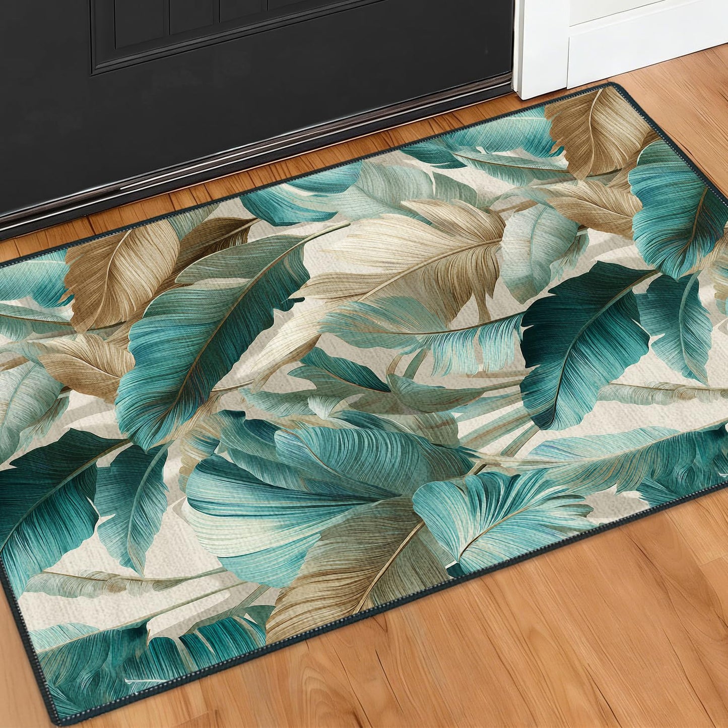 2x3FT Tropical Leaves Area Rug – Indoor Entryway, Non Slip Kitchen and Hallway Floor Mat, Washable Decorative Front Door Rug