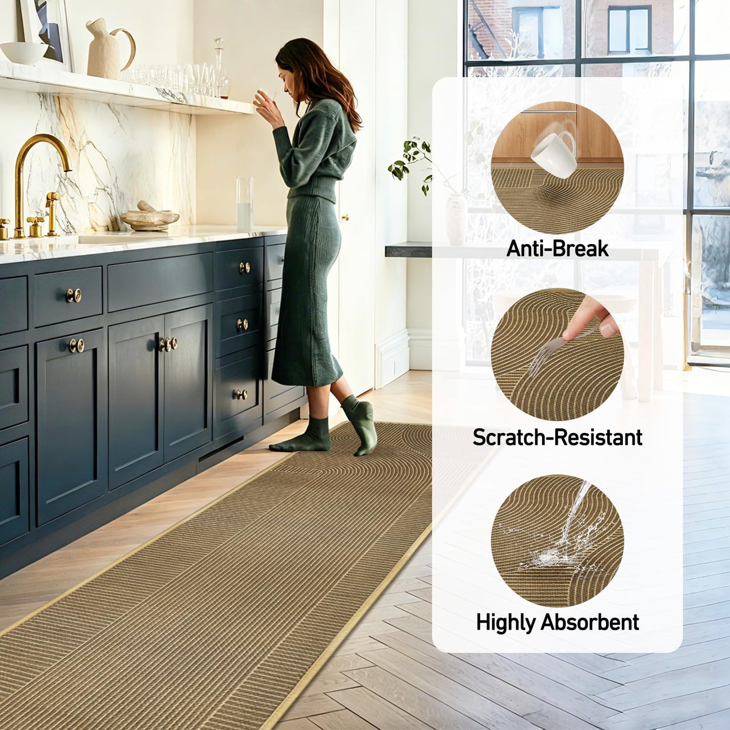 HAPACE Kitchen Mat Set of 2 PCS, Anti Fatigue Kitchen Floor Mat, Kitchen Runner Cushioned Non Slip for Kichen, Office, Balcony, Yellow, 17" x 30"+17" x 47"