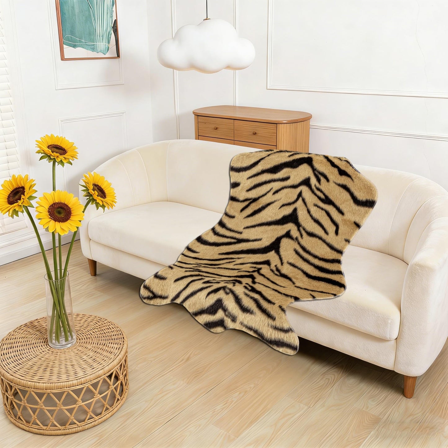 YulyreZome Tiger Print Rug Faux Cowhide Skin Hide Animal Printed Area Rugs Nonslip Carpet Western Decor Mat for Bedroom Living Room 31.5x43.3 Inch