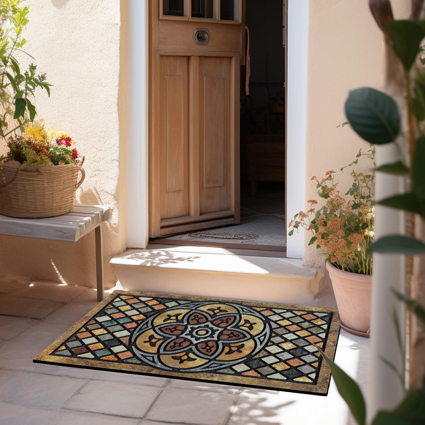 CHICHIC Welcome Door Mat 18 x 30 Inch Front Doormat Outdoors for Home Entrance Outdoors Mat for Outside Entry Way Doormat Entry Rugs, Heavy Duty Non Slip Rubber Back Low Profile, Petal