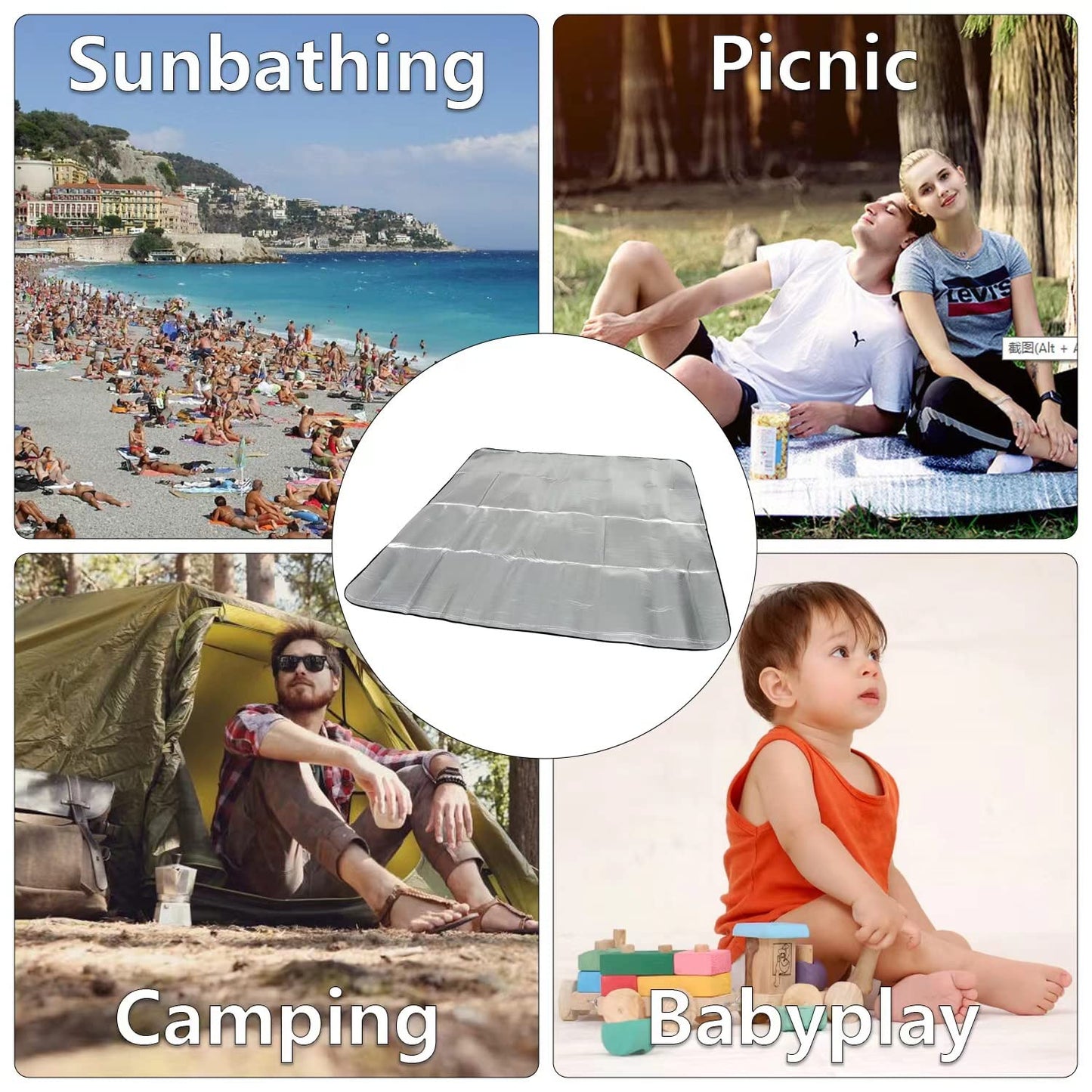 Wind Tour Outdoor Double-Sided Moisture-Proof Aluminum Foil Foam Pad Waterproof and Insulating Foil Mat Picnic Mat Camping Mat for Beach Tent and Camping (57 * 76.8")