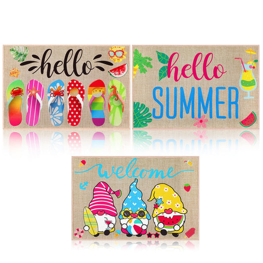 Ceenna 3 Pcs Hello Summer Doormat 23.6x15.7 Inch Summer Welcome Mat Colorful Decorative Entrance Mats Non-Slip Seasonal Rubber Front Door Rugs for Indoor Outdoor Home Decor Rugs Floor