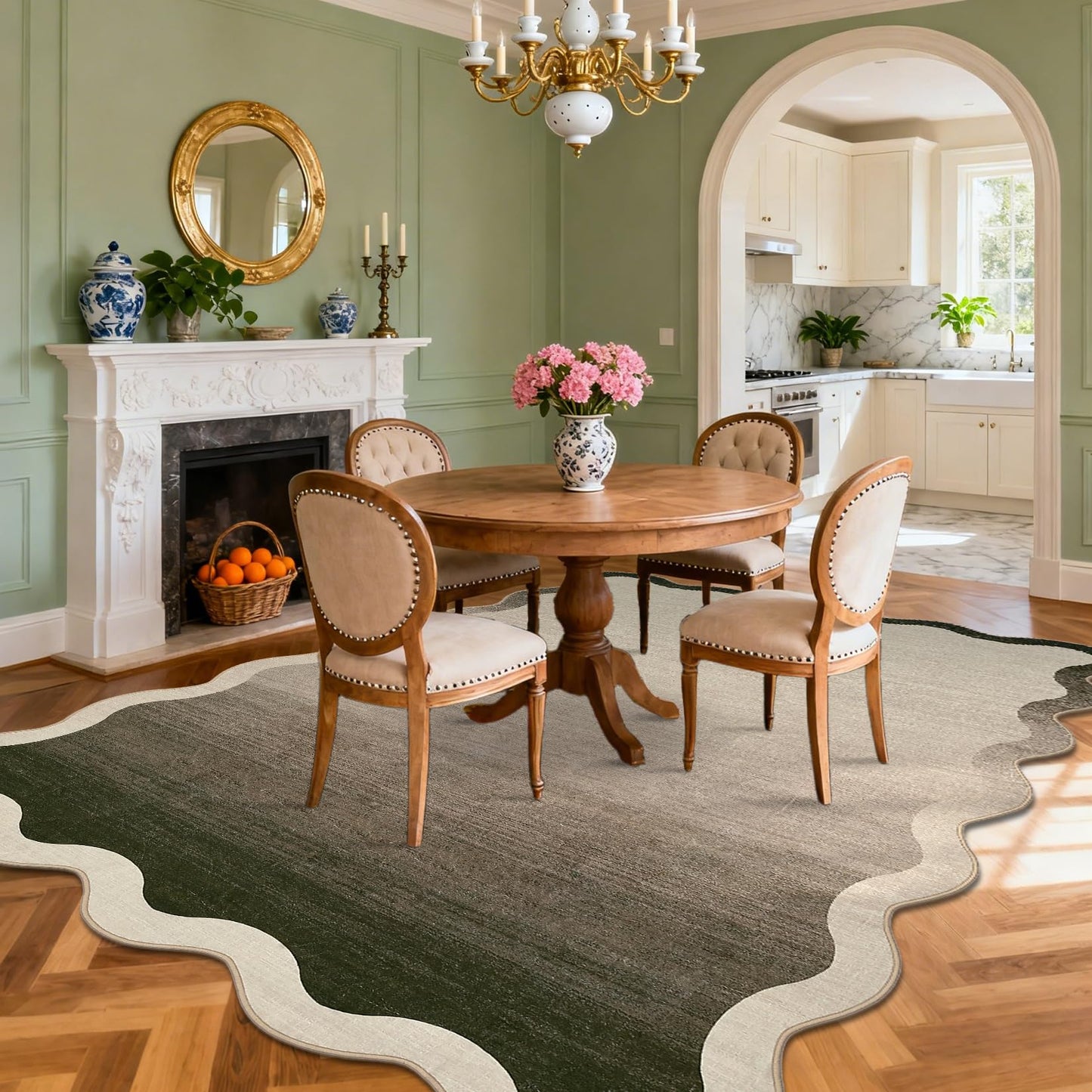 LUXLOOM Large Modern Scalloped Living Room Rug 10x13 Ombre Rugs for Bedroom Soft Low Pile Neutral Indoor Rug Non Slip Stain-Resistant Gradient Carpet for Playroom Dining Room Nursery Kids Room Camel