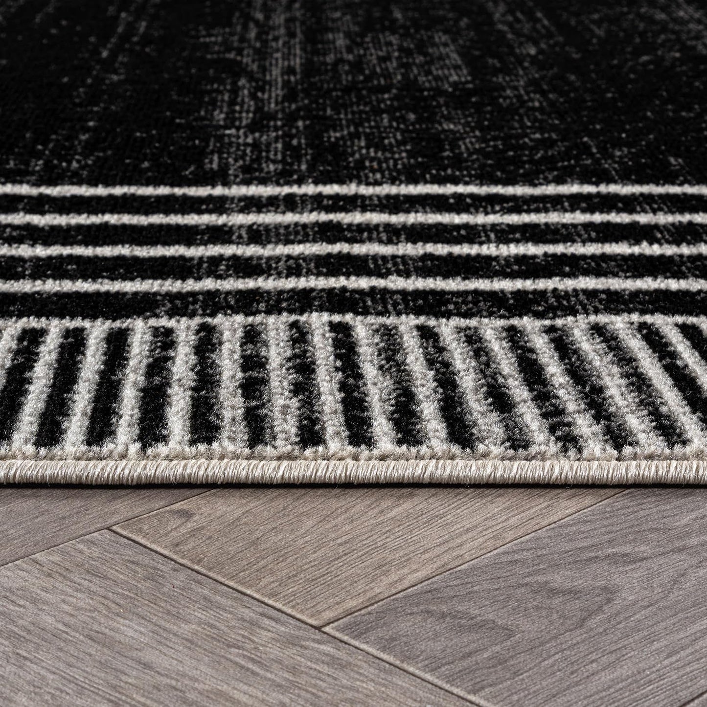 Rugshop Contemporary Geometric Bordered Runner Rug for Hallway,Entryway,Kitchen Rug Low Pile Rug with Jute Backing 2' 3" x 12' Black
