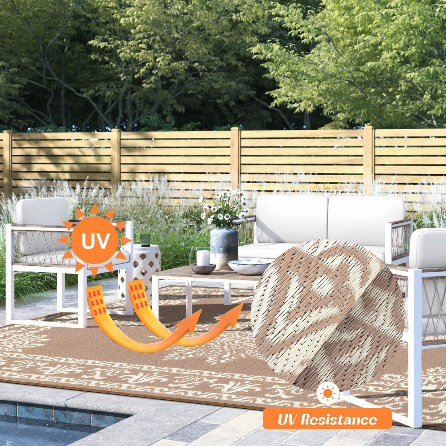 Yamaziot Outdoor Rug 8x10 Ft, Waterproof Plastic Straw Patio Rug, Reversible Backyard Carpet UV Resistant Portable RV Mat Clearance, Large Indoor Outdoor Rug for Patio, Porch, Deck, Balcony, Brown