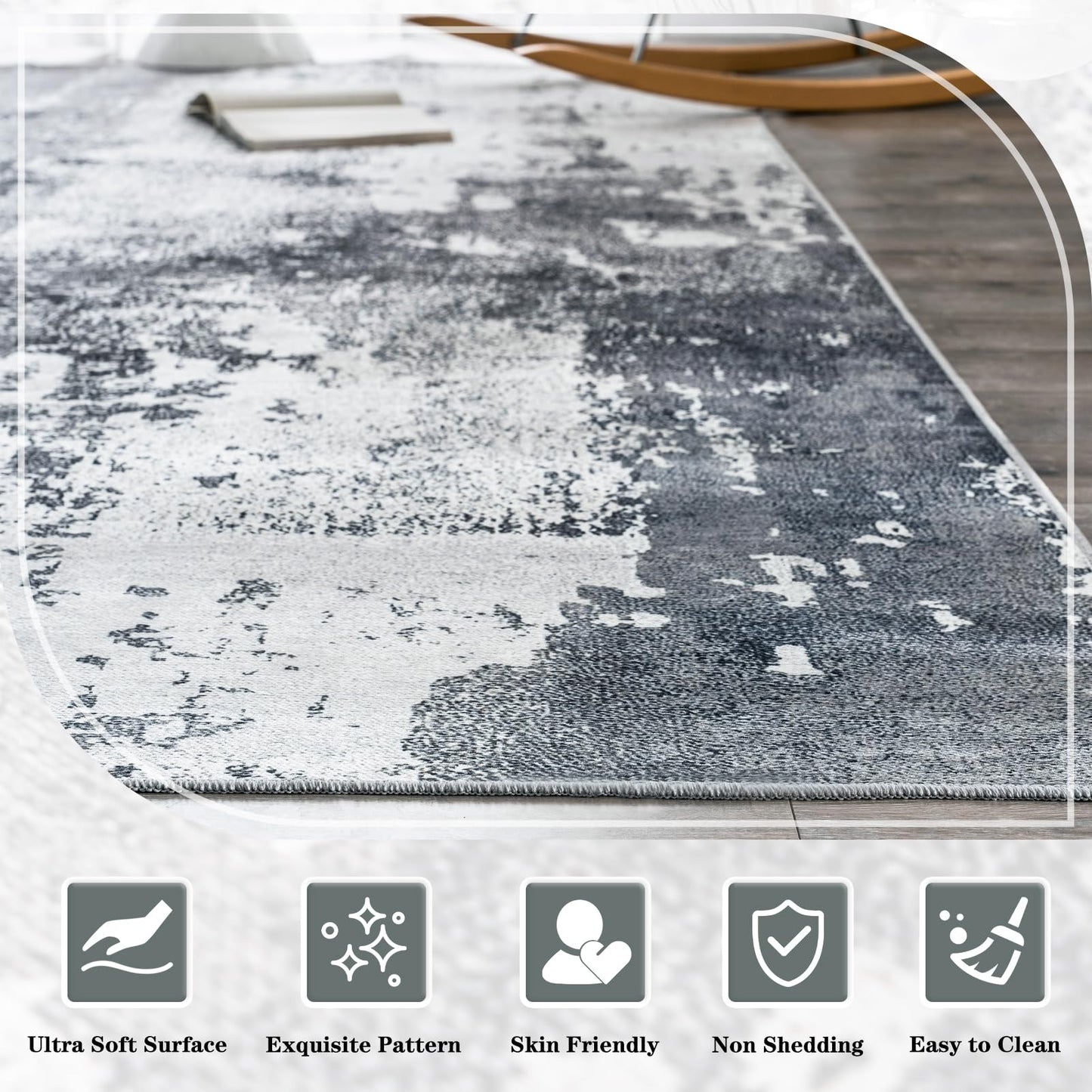 OMERAI Washable Rug 8'x10' Abstract Machine Washable Area Rugs for Living Room Ultra-Thin Non Slip Stain Resistant Modern Large Carpet for Bedroom Dining Room Office (Grey)