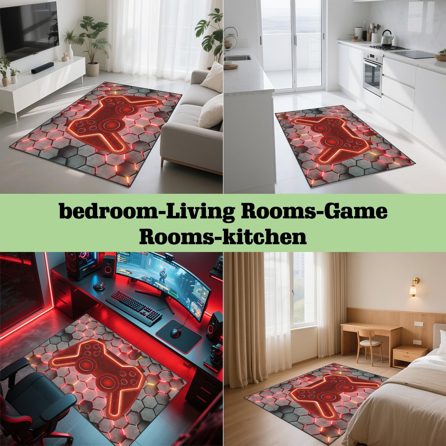 Vesocro Gamer Rug for Room,3x5 ft Non-Slip Cool Gaming Carpet for Bedroom Livingroom and Game Room Rugs Decor