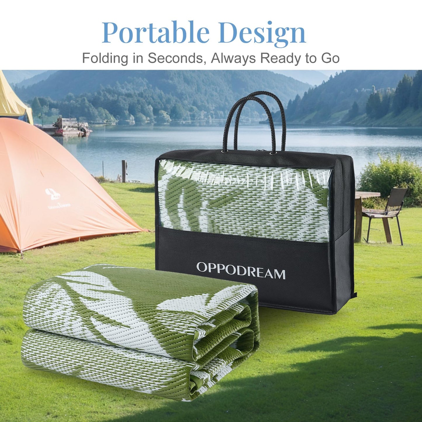 OPPODREAM Reversible Outdoor Rug 5x7, Waterproof Outdoor Plastic Straw Rug for Patio, Tropical Leaf RV Camping Rugs for Outside, Deck, Balcony, Porch, Backyard, Camping, Rv, Green and White