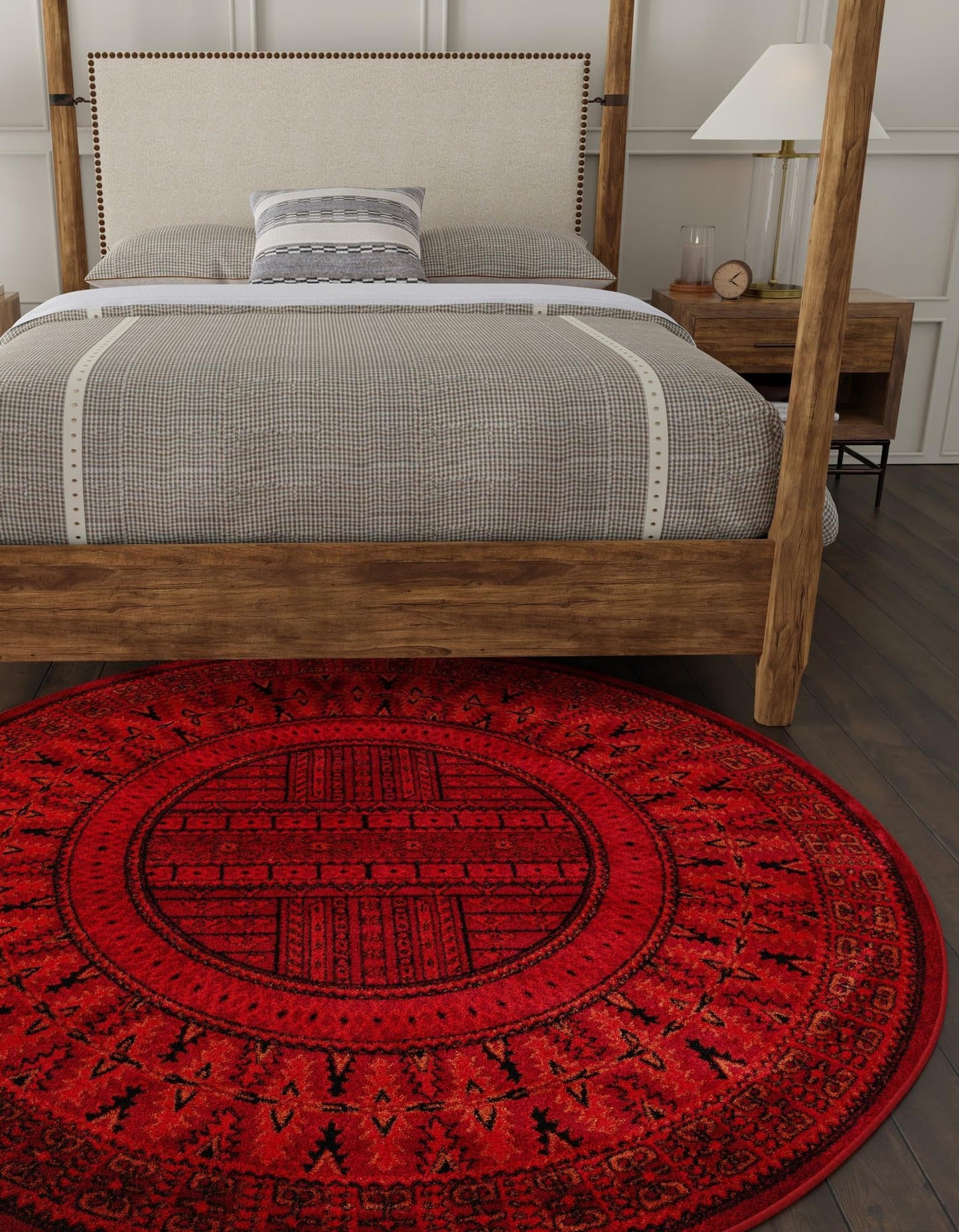 Rugs.com Bokhara Collection Rug – 3 Ft Round Red Medium-Pile Rug Perfect for Kitchens, Dining Rooms