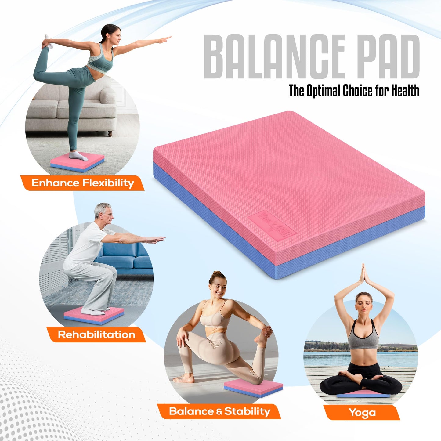 Yes4All Foam Balance Pad, Non-Slip Foam Mat for Yoga & Strength Training, Exercise Knee Pad for Floor Workouts, Soft Cushion for Balance Training - Rose Quartz/Serenity, L