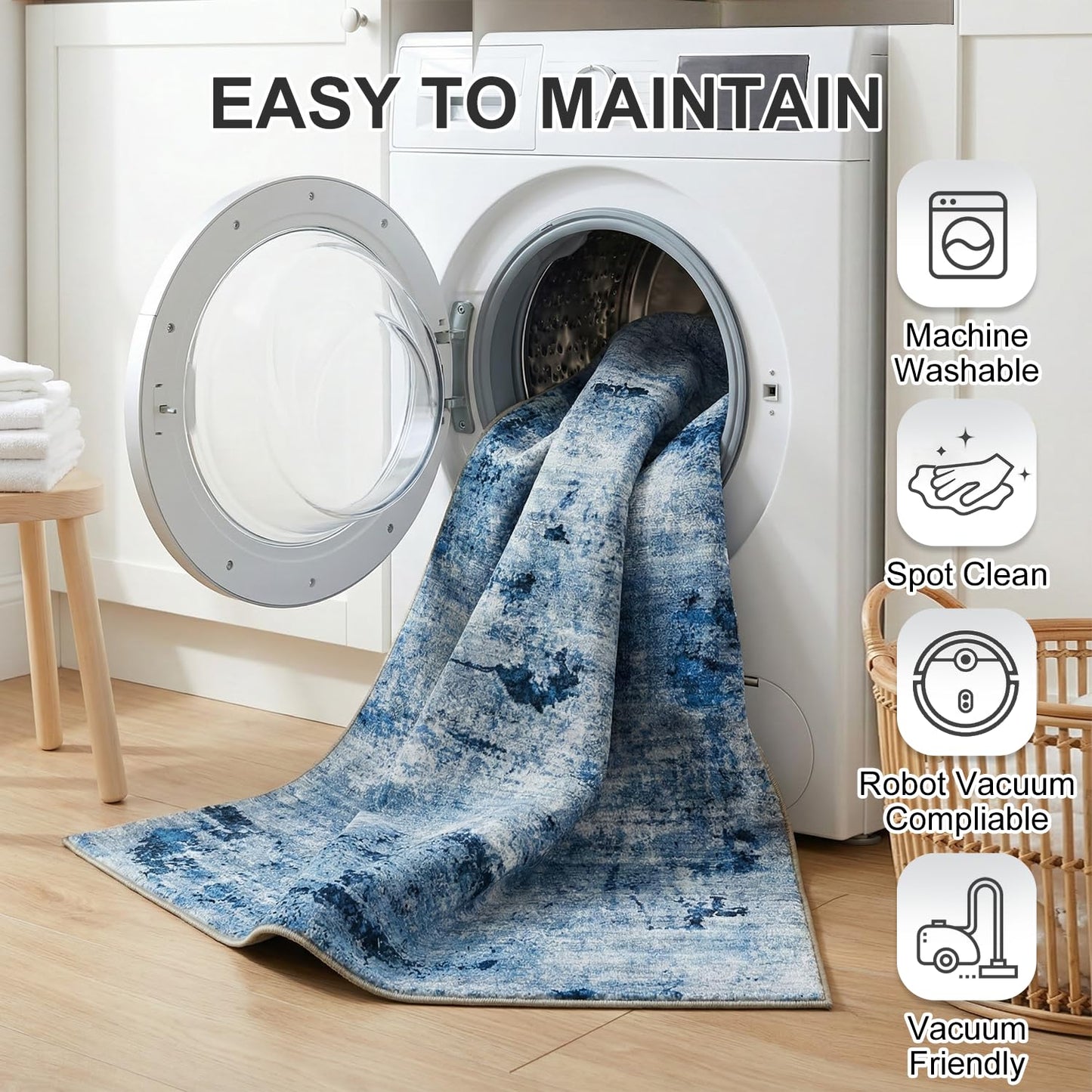 Cnythlis Washable Area Rugs for Living Room, Water Resistant 0.26 Inch Low Pile Carpet with Silicone Backing Modern Urban Luxury, Stain-Resistant & Pet-Friendly, 6'x9', Blue