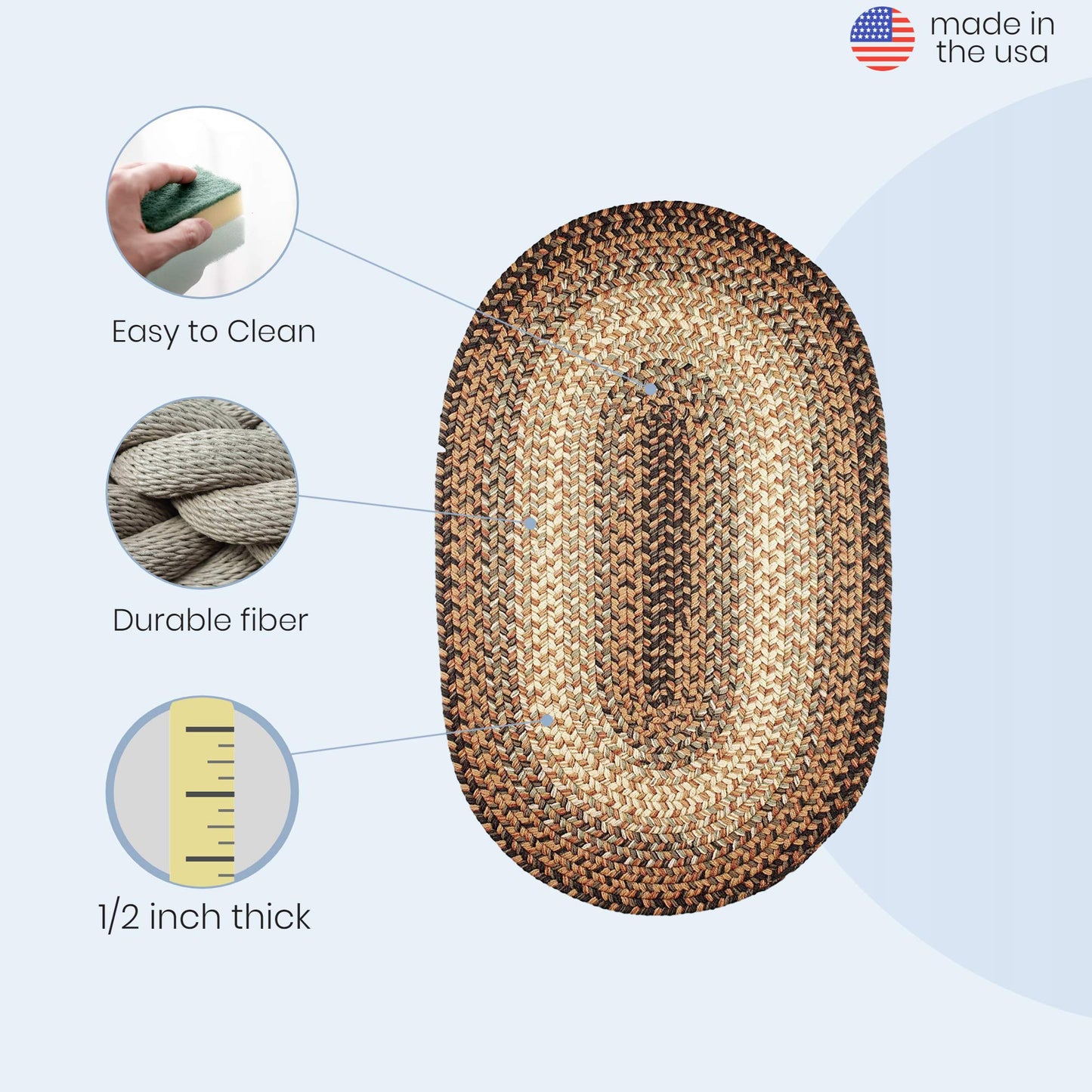 Super Area Rugs Oval 2X3 Taupe/Gray Braided Rug Hartford Primitive Decor Carpet - Indoor Outdoor - 2' X 3' Woven Entryway Carpet