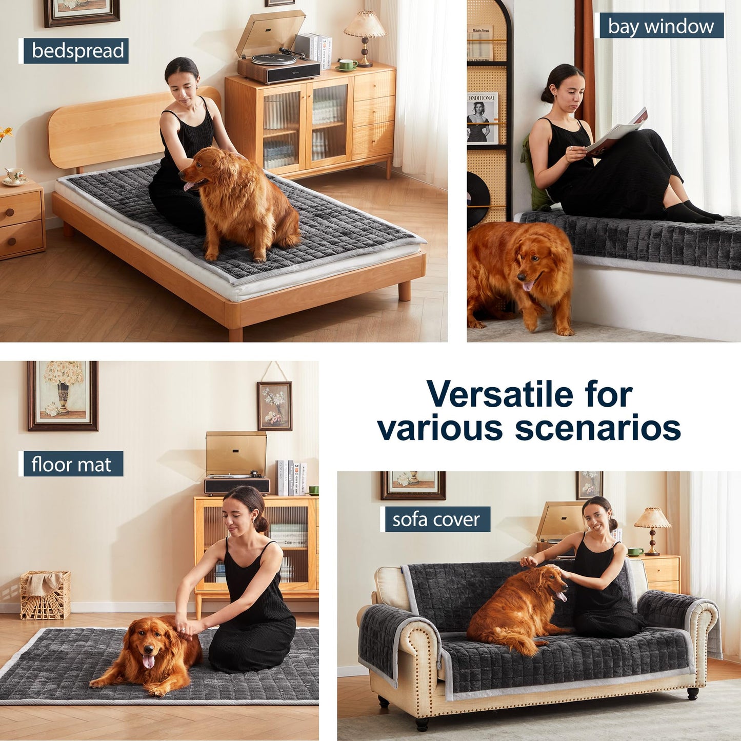 YJSMMXY Couch Cover for Dogs Washable,Anti-Slip Back Cat Mat Pet Pad Blanket for Furniture Protector,Fuzzy Pet Sofa Cover for 3 Cushion Couch Sofa Pets Friendly (Dark Gray, 1pc/27.6"x59"/Seat Cover)