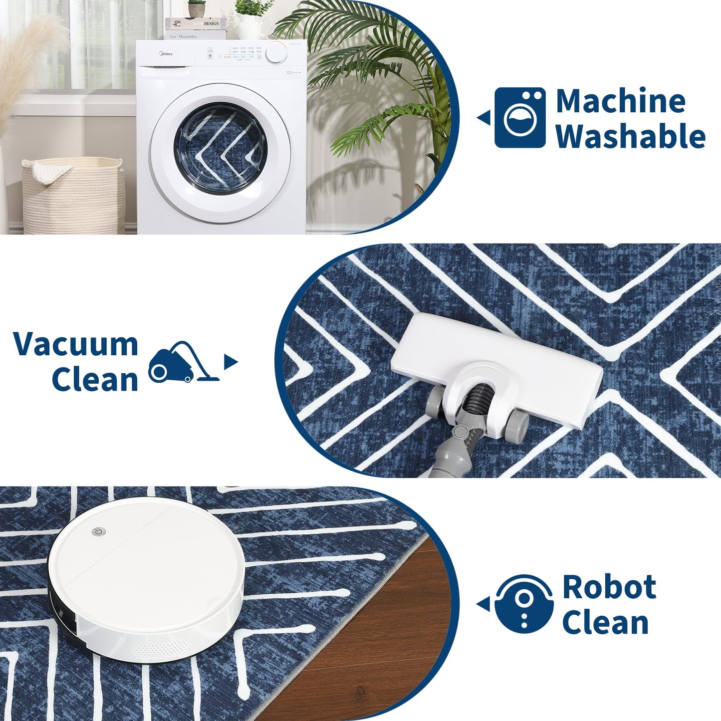 ROYHOME Area Rug 9x12 Living Room Rug Non Slip Modern Bedroom Stain Resistant Dining Room Throw Rug Geometric Area Rug Low Pile Untra Soft Contemporary Accent Carpet for Home Office, Navy