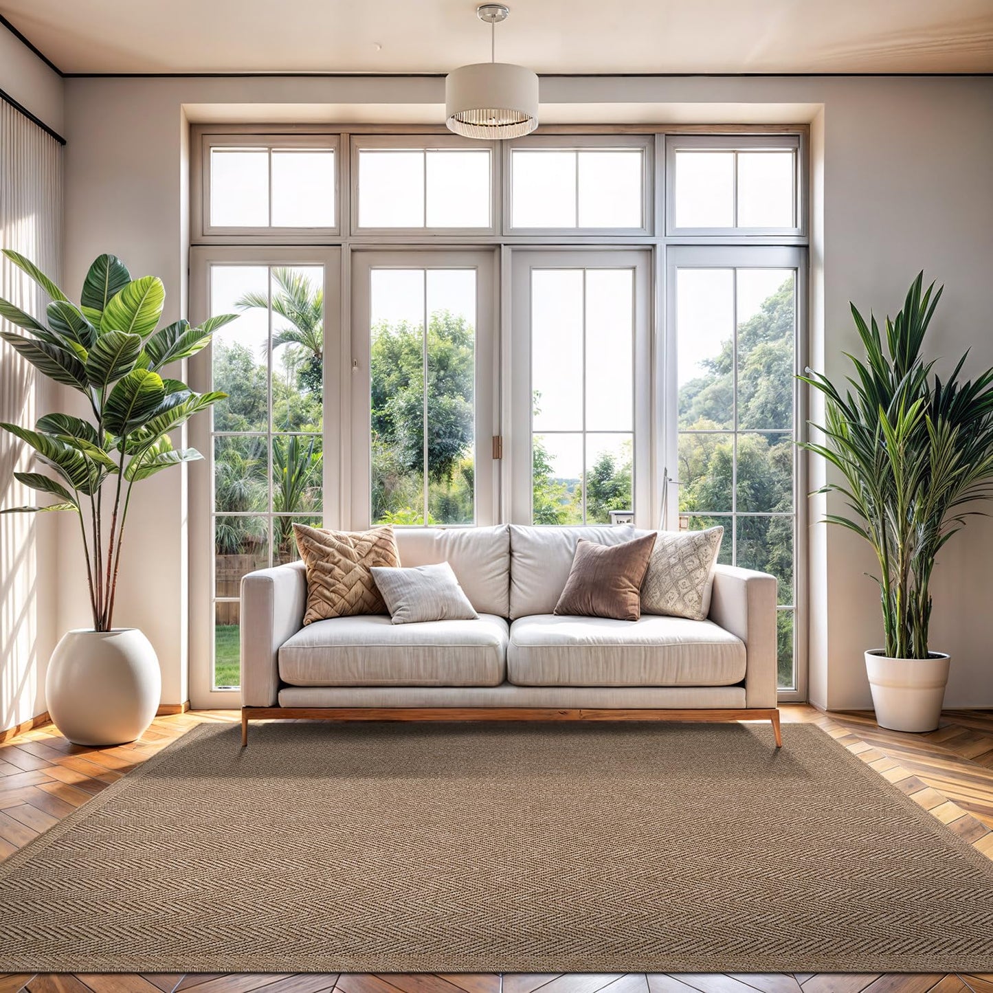 CAMILSON Easy Jute Rug 4x6, Indoor Outdoor Natural Color Fiber Area Rugs for Living Room Patio and Kitchen Rug Herringbone Seagrass Woven Design Easy - Cleaning Washable Outside Carpet Alfombras 4 x 6