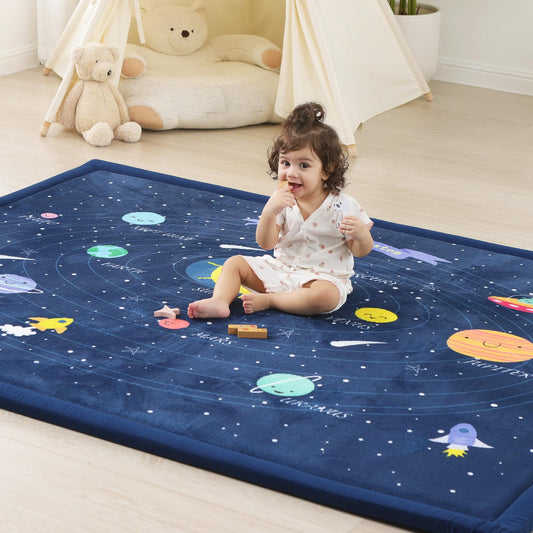 PaPaMat 1.3" Thick Large Baby Floor Play Mat 59x79, Padded Memory Foam Play Mat, Non-Slip Plush Carpet Playmat for Nursery Playroom Classroom (Solar System)
