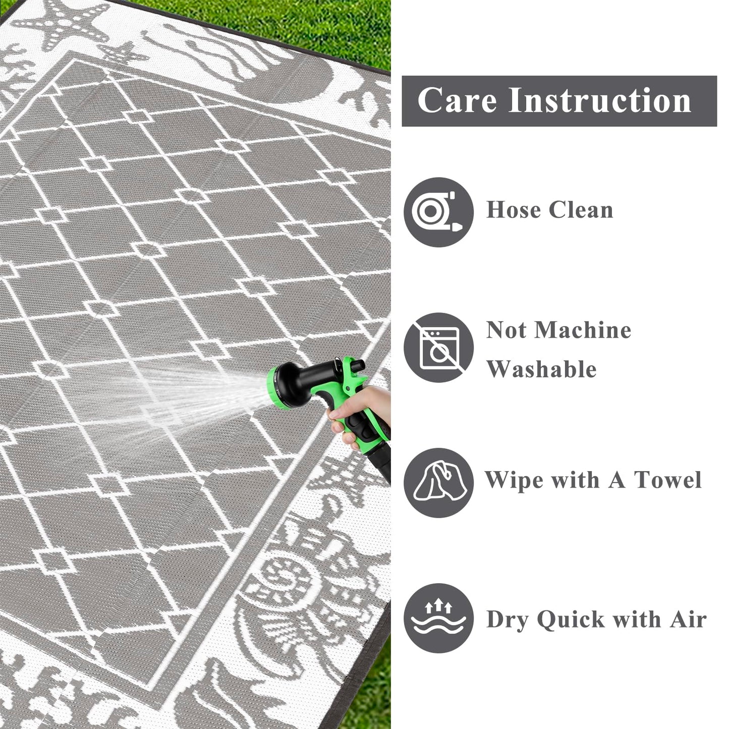 Vaukki Reversible Rugs, Plastic Straw Outdoor Doormat, Fade Resistant Plastic Outdoor Patio Mat, Lightweight Ocean Area Carpet for Patio, RV, Camping, Beach, Deck, Backyard and Picnic (Grey, 5'x8')